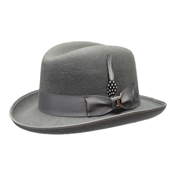 Men Bruno Capelo Dress Formal Hat Australian Wool Homburg Godfather GF115 Gray - J.Valintin Men's Wear Legend - GF115 - Gray - S