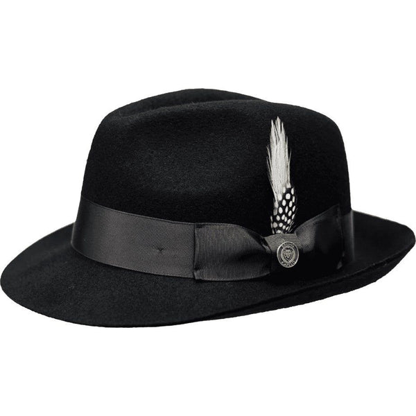 Men Bruno Capelo Fedora Hat Wool 100% Fine Australian Wool Marco MC940 Black - J.Valintin Men's Wear Legend - MC940 - Black - S