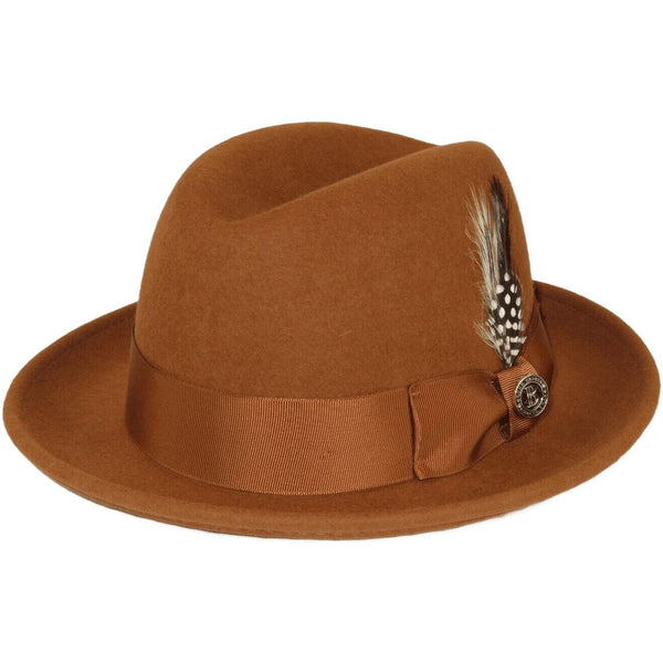 Men Bruno Capelo Hat Australian Wool Crushable Center Dent CHICAGO CH303 Cognac - J.Valintin Men's Wear Legend - 3376