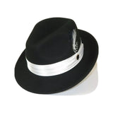 Men Bruno Capelo Hat Australian Wool Crushable Fedora Giovani Black White UN122 - J.Valintin Men's Wear Legend - 3343