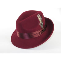 Men Bruno Capelo Hat Australian Wool soft Fedora Giovani Un104 Burgundy - J.Valintin Men's Wear Legend - UN104 - Burg - S