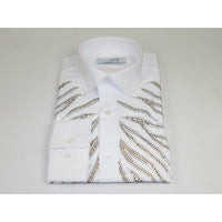 Men CEREMONIA Turkey Shirt 100% Cotton Fancy Rhine Stone #Roma 13 White Slim Fit - J.Valintin Men's Wear Legend - 101143