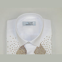 Men CEREMONIA Turkey Shirt 100% Cotton Fancy Rhine Stones #Rio 13 White Slim Fit - J.Valintin Men's Wear Legend - 101135