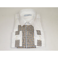 Men CEREMONIA Turkey Shirt 100% Cotton Fancy Rhine Stones #TSV 13 White Slim Fit - J.Valintin Men's Wear Legend - 101125