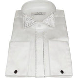 Men CEREMONIA Tuxedo Shirt Rhinestone 100% Cotton Turkey #stn 133 White Wing tip - J.Valintin Men's Wear Legend - 101156