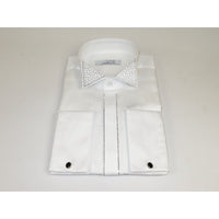 Men CEREMONIA Tuxedo Shirt Rhinestone 100% Cotton Turkey #stn 133 White Wing tip - J.Valintin Men's Wear Legend - 101156