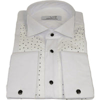 Men CEREMONIA Tuxedo Shirt Rhinestone Cotton Turkey #Milano 13 White Wing Tip - J.Valintin Men's Wear Legend - 101151