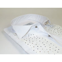 Men CEREMONIA Tuxedo Shirt Rhinestone Cotton Turkey #Milano 13 White Wing Tip - J.Valintin Men's Wear Legend - 101151