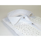 Men CEREMONIA Tuxedo Shirt Rhinestone Cotton Turkey #Milano 13 White Wing Tip - J.Valintin Men's Wear Legend - 101151