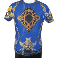 Men Crew T Shirt Makrom Turkey Medallion Chain Floral European 1217 - 421 Blue new - J.Valintin Men's Wear Legend - 12507