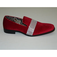 Men Formal shoes After midnight Velvet silver Crystal Slip on 6715 Red/Silver - J.Valintin Men's Wear Legend - 35