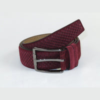 Men Genuine Basket weave Suede Soft Leather Belt PIERO ROSSI Turkey #1002 Wine - J.Valintin Men's Wear Legend - 97285