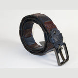 Men Genuine Leather Belt PIERO ROSSI Turkey Croc print Hand Stitch 69 Brown navy - J.Valintin Men's Wear Legend - 97491