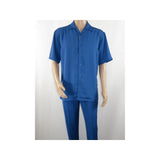 Men INSERCH 2pc Walking Leisure Suit Shirt Pants Set Short Sleeves 9356 Blue - J.Valintin Men's Wear Legend - 94152