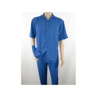 Men INSERCH 2pc Walking Leisure Suit Shirt Pants Set Short Sleeves 9356 Blue - J.Valintin Men's Wear Legend - 94152