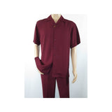 Men INSERCH 2pc Walking Leisure Suit Shirt Pants Set Short Sleeves 9356 Burgundy - J.Valintin Men's Wear Legend - 94144