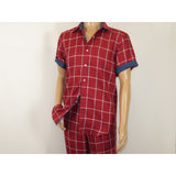 Men INSERCH premium Soft Cool Linen 2pc Walking Leisure suit 7098 Red Plaid - J.Valintin Men's Wear Legend - 100703