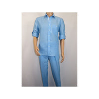 Men INSERCH premium Soft Linen Breathable 2pc Walking Leisure suit LS29116 Blue - J.Valintin Men's Wear Legend - 100675