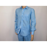 Men INSERCH premium Soft Linen Breathable 2pc Walking Leisure suit LS29116 Blue - J.Valintin Men's Wear Legend - 100675