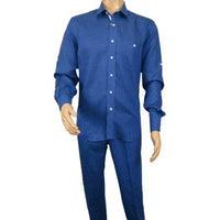 Men INSERCH premium Soft Linen Breathable 2pc Walking Leisure suit LS29116 Royal - J.Valintin Men's Wear Legend - 100682