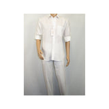 Men INSERCH premium Soft Linen Breathable 2pc Walking Leisure suit LS29116 white - J.Valintin Men's Wear Legend - 100668