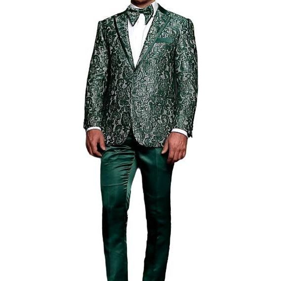 Men Insomnia Manzini Blazer Stage Performer Singer Prom MZN137 Green Lace Design - J.Valintin Men's Wear Legend - 5956