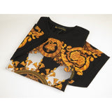 Men LAVERITA European Fashion Crew Shirt Rhine Stones Crown Florals 12089 Black - J.Valintin Men's Wear Legend - 99866