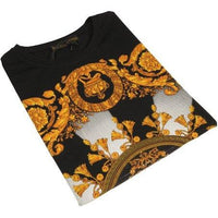 Men LAVERITA European Fashion Crew Shirt Rhine Stones Crown Florals 12089 Black - J.Valintin Men's Wear Legend - 99866