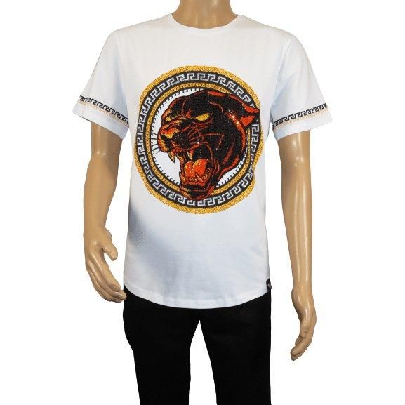 Men LAVERITA European Fashion Crew Shirt Short Sleeve Lion Medallion 94453 White - J.Valintin Men's Wear Legend - 99921