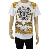 Men LAVERITA European Fashion Crew Shirt Short Sleeve Medusa Floral 93361 White - J.Valintin Men's Wear Legend - 99933