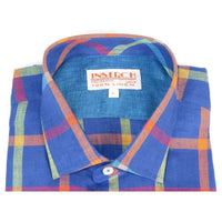 Men Linen Sports Shirt By INSERCH English Plaid European 2905 Blue Multi Checker - J.Valintin Men's Wear Legend - 94087