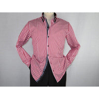 Men Makrom Shirt Cotton Blend wrinkle less Double collar Stripe 6493 red white - J.Valintin Men's Wear Legend - 74193