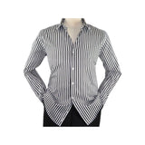 Men Makrom Shirt Cotton Blend wrinkle less Long Sleeves Stripe 6487 Black white - J.Valintin Men's Wear Legend - 74181