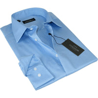 Men Mondego 100% Soft Cotton Dress Business Classic shirt B500 Blue Herringbone - J.Valintin Men's Wear Legend - 4154