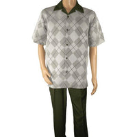 Men MONTIQUE 2pc Walking Leisure Suit Matching Set Short Sleeves 2216 green - J.Valintin Men's Wear Legend - 94737