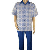 Men MONTIQUE 2pc Walking Leisure Suit Matching Set Short Sleeves 2216 Royal blue - J.Valintin Men's Wear Legend - 95746