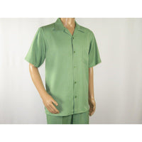 Men MONTIQUE 2pc Walking Leisure Suit Matching Set Short Sleeves 696 Apple Green - J.Valintin Men's Wear Legend - 95753