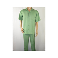 Men MONTIQUE 2pc Walking Leisure Suit Matching Set Short Sleeves 696 Apple Green - J.Valintin Men's Wear Legend - 95753