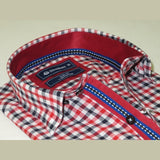 Men Oscar Banks Turkey Shirt All Egyptian Cotton Wrinkle less 5849 - 04 Red Check - J.Valintin Men's Wear Legend - 72291