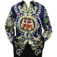 Men Oscar Banks Turkey Shirt Satin Entertainer Performer 6335 - 04 navy Floral - J.Valintin Men's Wear Legend - 72358