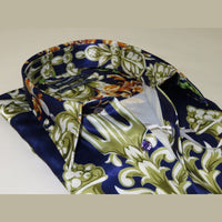 Men Oscar Banks Turkey Shirt Satin Entertainer Performer 6335 - 04 navy Floral - J.Valintin Men's Wear Legend - 72358