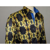 Men Oscar Banks Turkey Shirt Satin Singer Performer 6268 - 07 Black Gold Floral - J.Valintin Men's Wear Legend - 72448