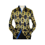 Men Oscar Banks Turkey Shirt Satin Singer Performer 6268 - 07 Black Gold Floral - J.Valintin Men's Wear Legend - 72448