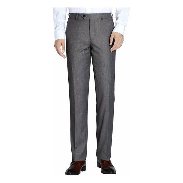 Men Renoir Flat Front Pants 100% Wool Super 140's Classic Fit 508 - 3 Mid gray - J.Valintin Men's Wear Legend - 74341