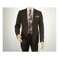 Men RENOIR suit Solid Two Button Business Formal Year Round Slim Fit 201 - 5 Brown - J.Valintin Men's Wear Legend - 92223