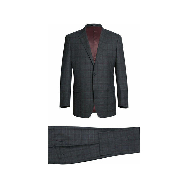 Men Renoir Suit Super 140 Wool Side Vent Classic Fit English Plaid 559 - 2 Gray - J.Valintin Men's Wear Legend - 19036