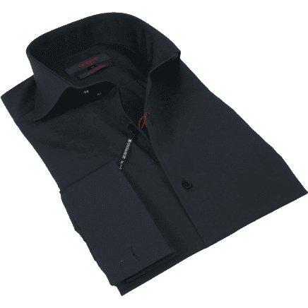 Men Shirt AXXESS Turkey Egyptian Cotton High Collar French Cuffs 224 - 05 Black - J.Valintin Men's Wear Legend - 99293