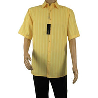 Men Short Sleeve Sport Shirt BASSIRI Light Weight Soft Microfiber 48201 Yellow - J.Valintin Men's Wear Legend - 99221