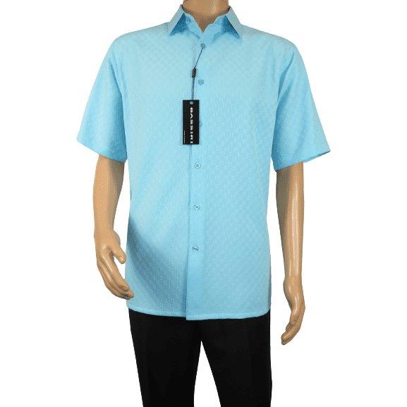 Men Short Sleeve Sport Shirt by BASSIRI Light Weight Soft Microfiber 61981 Teal - J.Valintin Men's Wear Legend - 99185