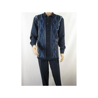 Men Silversilk 2pc Fancy walking leisure suit Italian woven knits 4407 Navy Blue - J.Valintin Men's Wear Legend - 98040